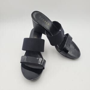 Ralph Lauren Women’s Rhianna Black Sandals Slides Wedge Heel Shoes Sz 8 B